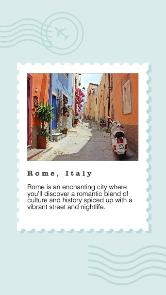 Vibrant Rome Travel Voucher with Blue Accents