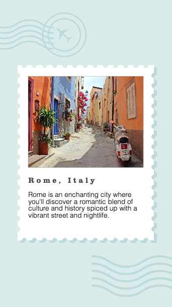 Template Vibrant Rome Travel Voucher with Blue Accents