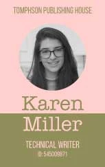 Template Professional Pink and Black Writer Business Card