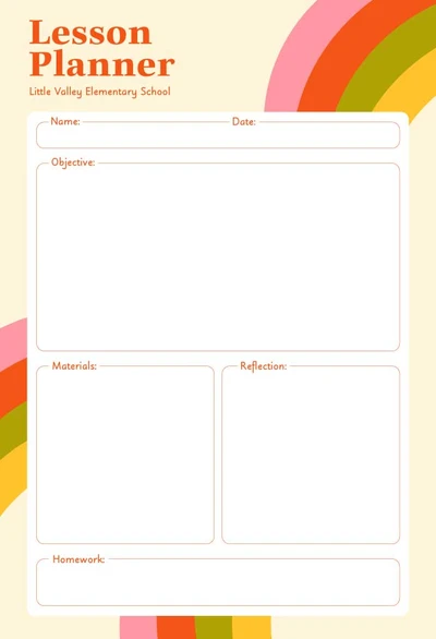 Template Colorful Elementary School Lesson Planner Template