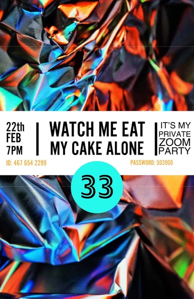 Template Vibrant Blue and Orange Zoom Party Poster