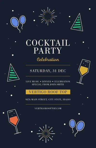 Template Elegant Midnight Blue Cocktail Party Poster