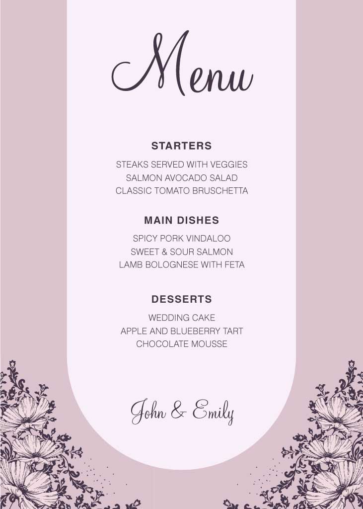 Elegant Pink Menu Template for Special Occasions