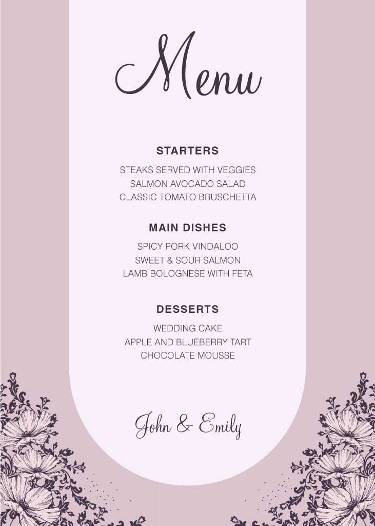 Template Elegant Pink Menu Template for Special Occasions