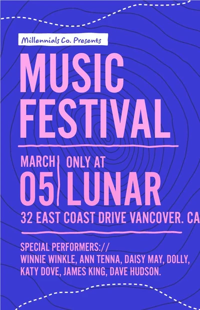 Template Vibrant Blue Music Festival Exciting Poster Design