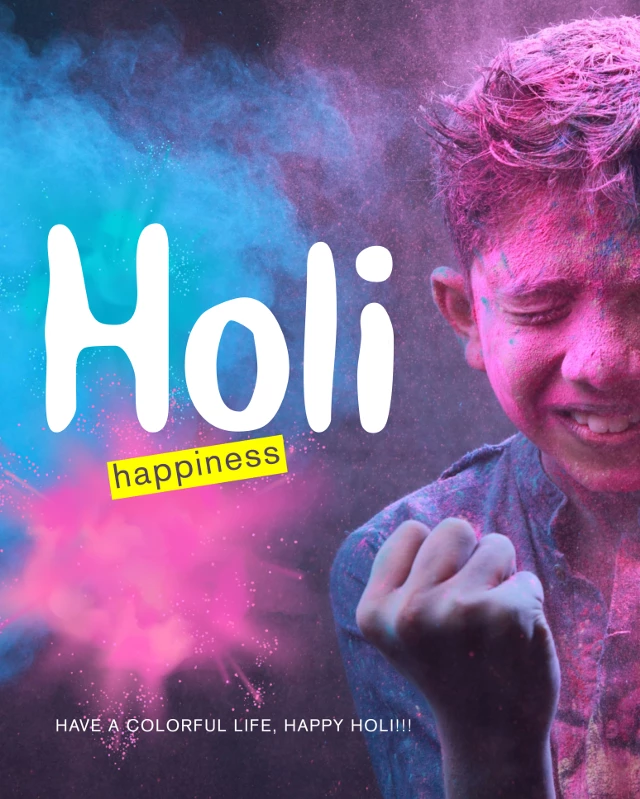 Colorful Holi Celebration Poster Design Pink Blue