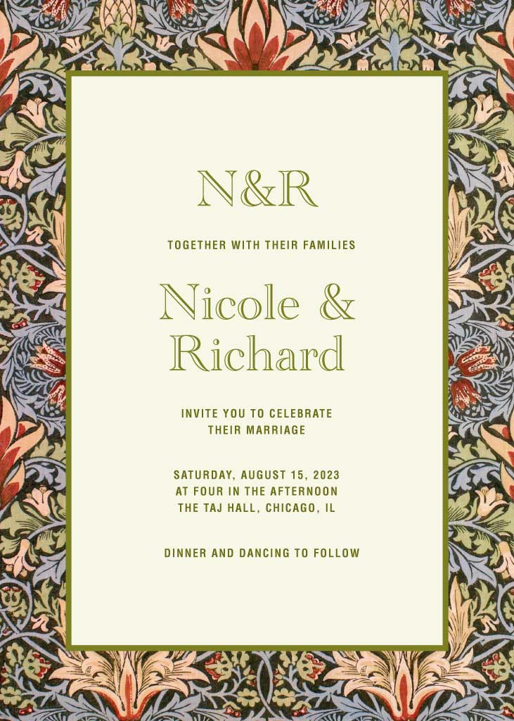 Template Elegant Green and Floral Wedding Invitation Post