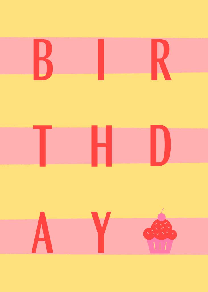 Cheerful Birthday Greeting Poster in Pink and Yellow