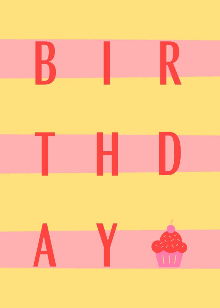 Template Cheerful Birthday Greeting Poster in Pink and Yellow