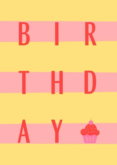 Template Cheerful Birthday Greeting Poster in Pink and Yellow