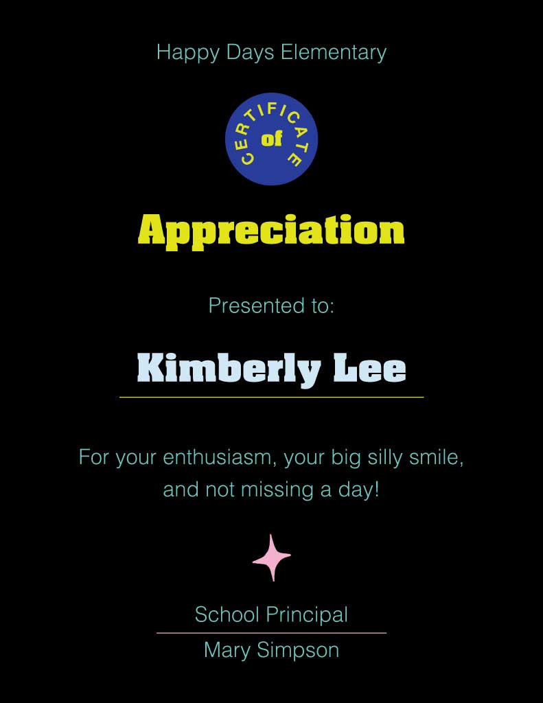 Template Elegant Black and Yellow Appreciation Certificate