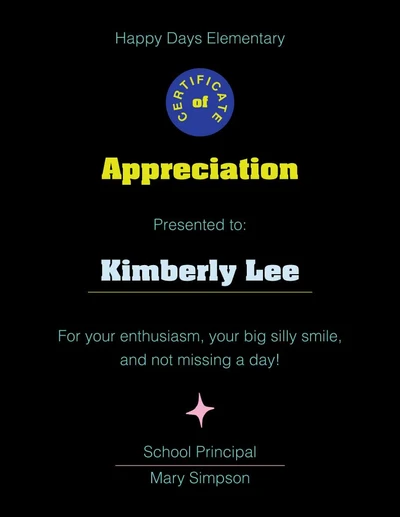 Template Elegant Black and Yellow Appreciation Certificate