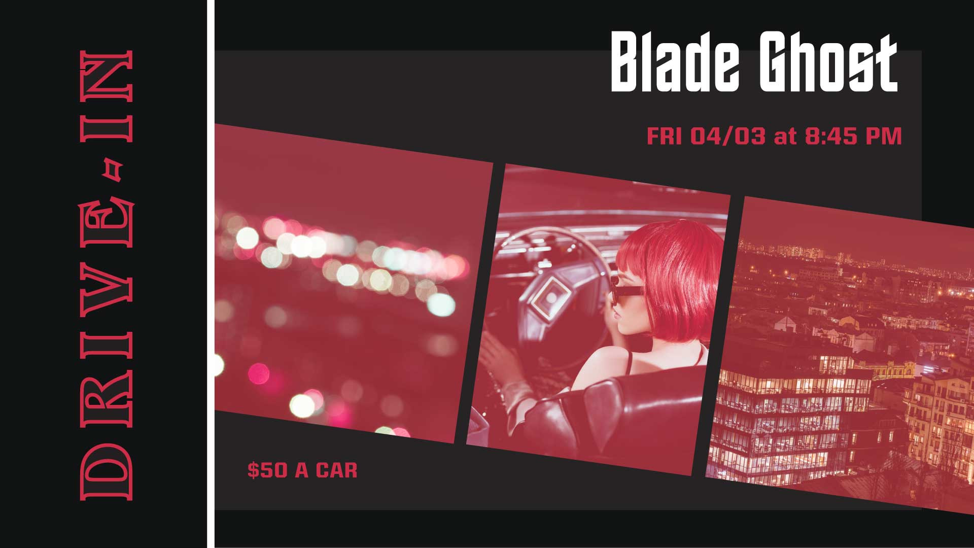 Template Retro Drive-In Movie Night Poster Red and Black