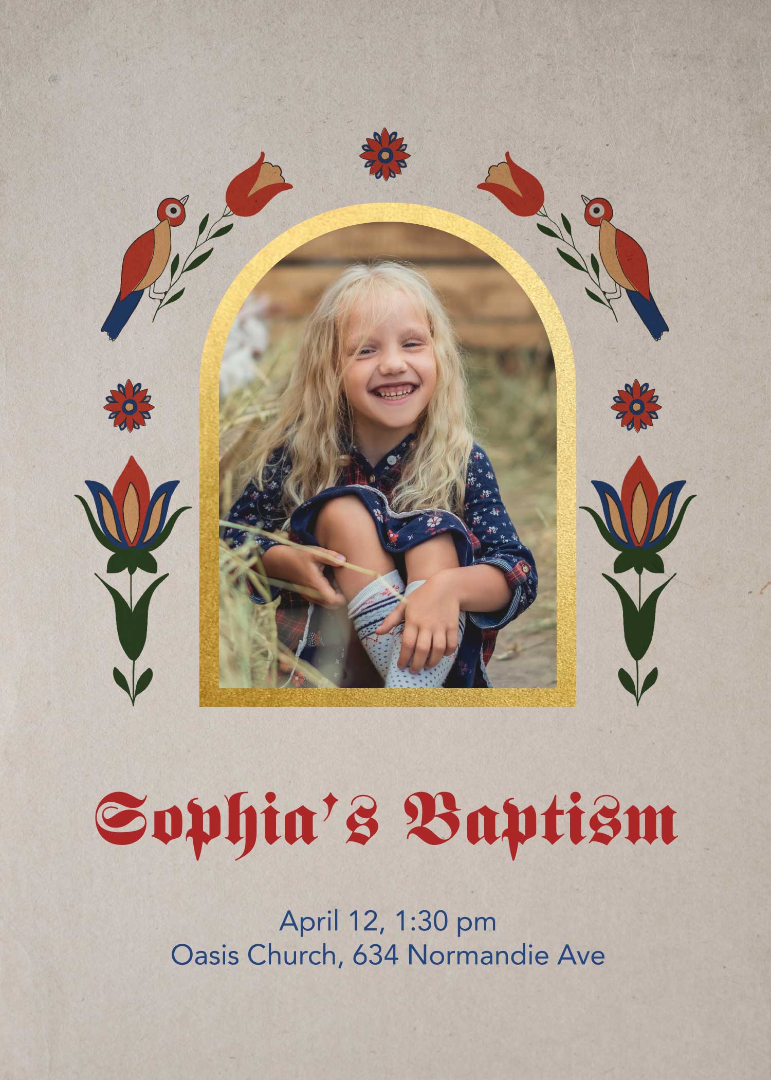 Sophia's Baptism Celebration Invitation Poster Beige