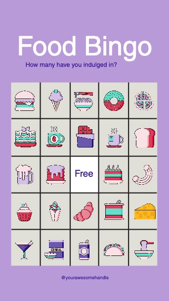 Template Purple Delight Food Bingo Game Post