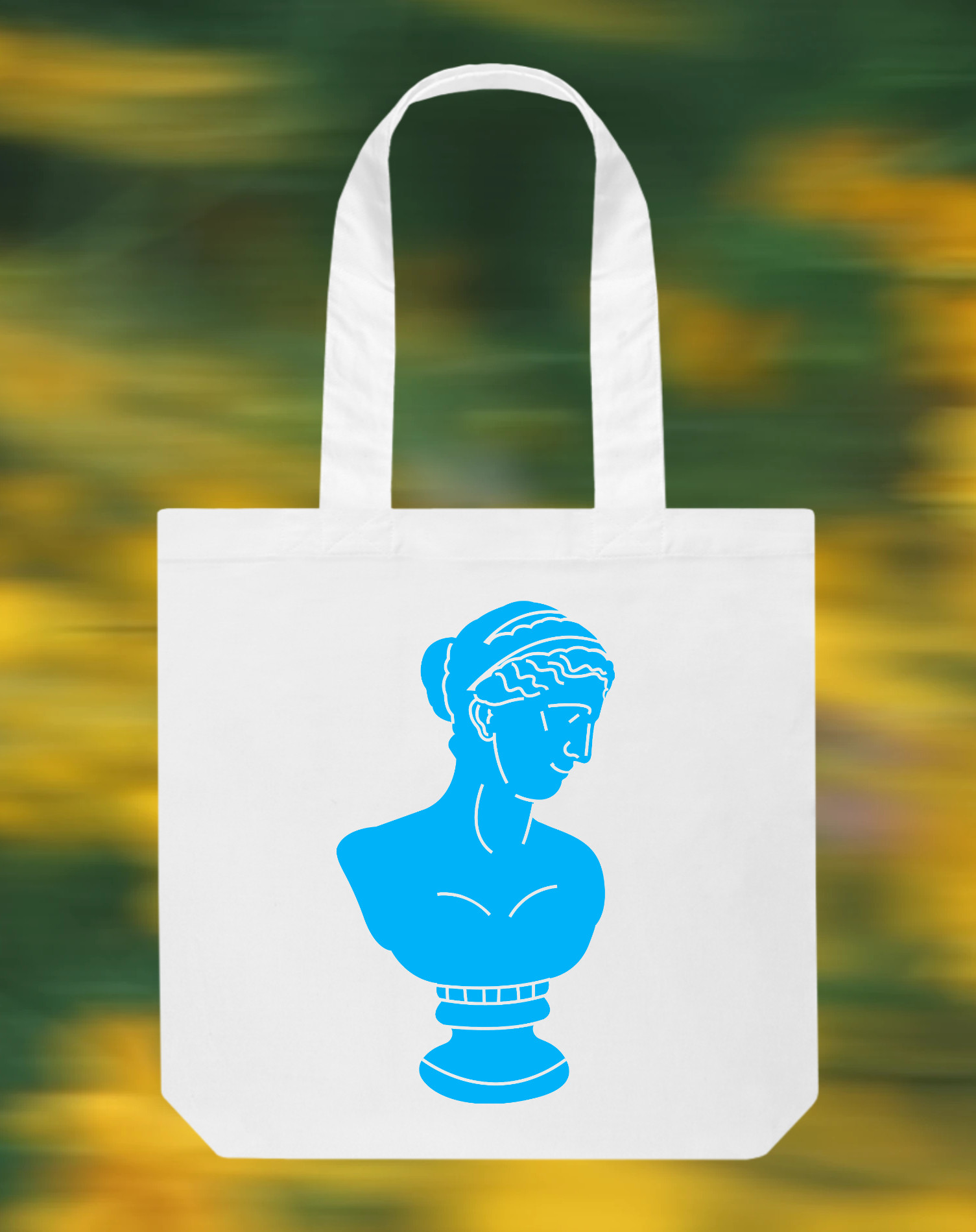 Template Elegant Tote Bag Design with Blue Bust