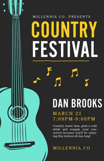 Template Vibrant Teal Guitar Country Festival Poster