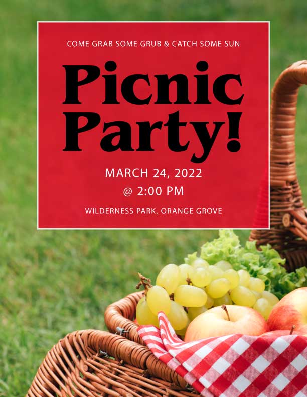 Sunny Red Outdoor Picnic Party Poster