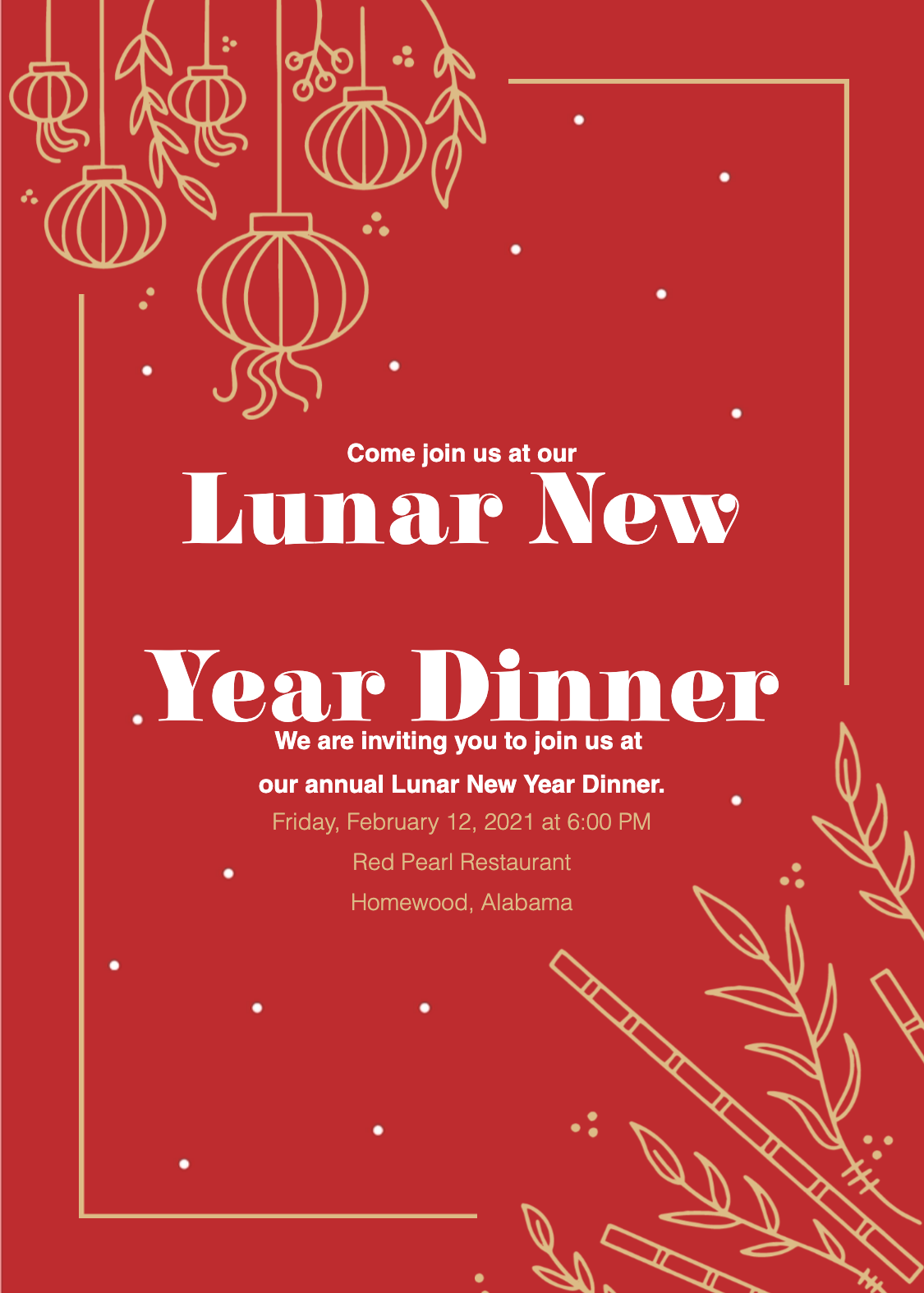 Elegant Red Lunar New Year Dinner Invitation