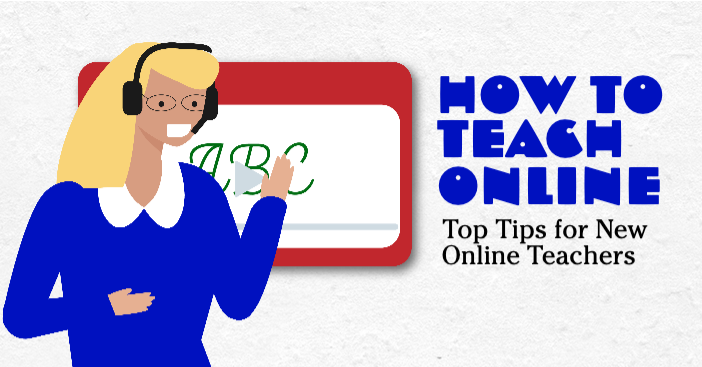 Blue and Red Online Teaching Tips Poster