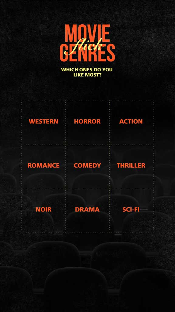 Template Cinematic Genres Showcase Poster in Black Orange