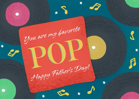 Template Retro Red Vinyl Father's Day Card