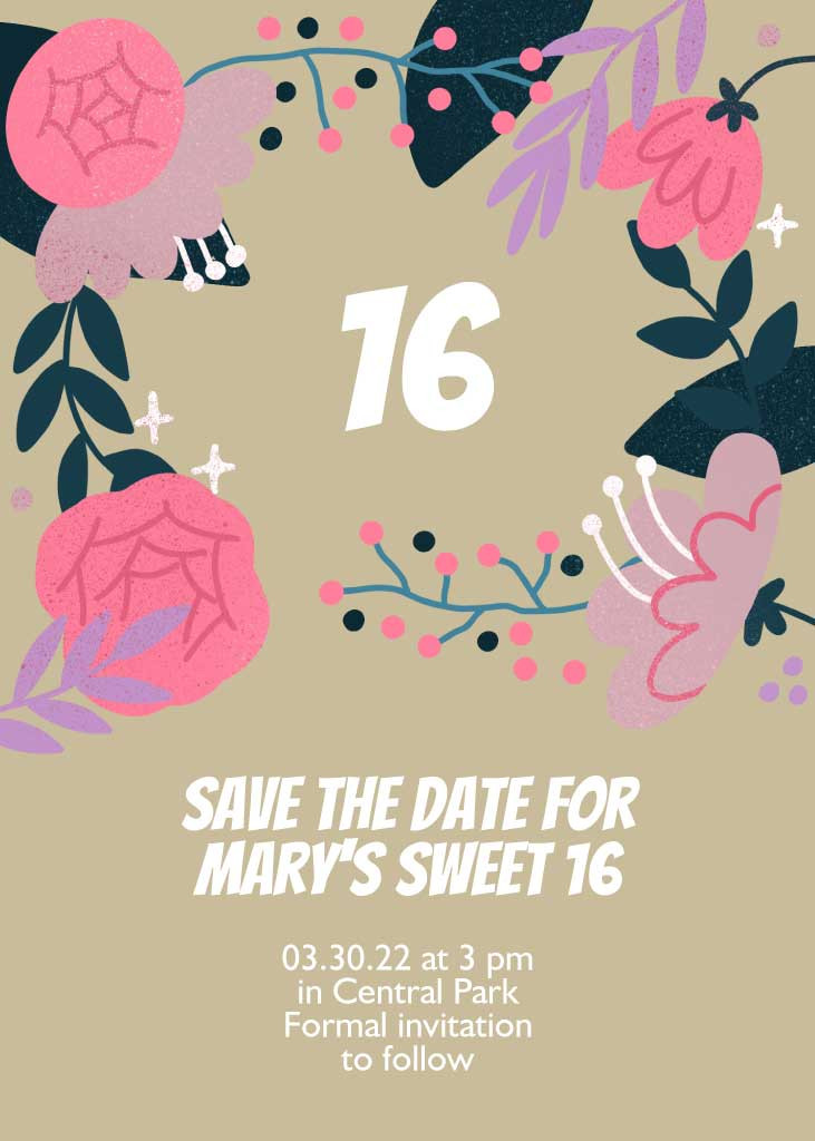 Template Chic Pink Floral Sweet 16 Invitation Post