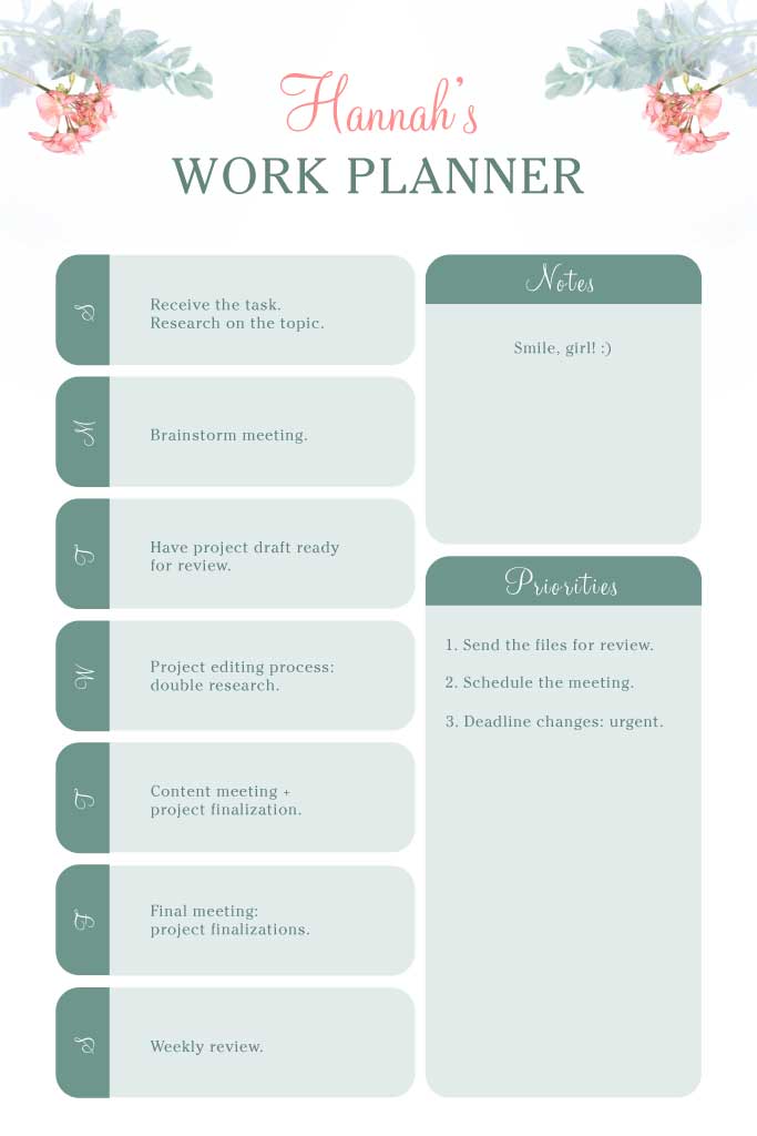 Elegant Sage Green Work Planner Template