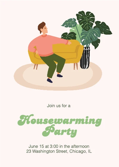 Template Cheerful Green Housewarming Party Invitation