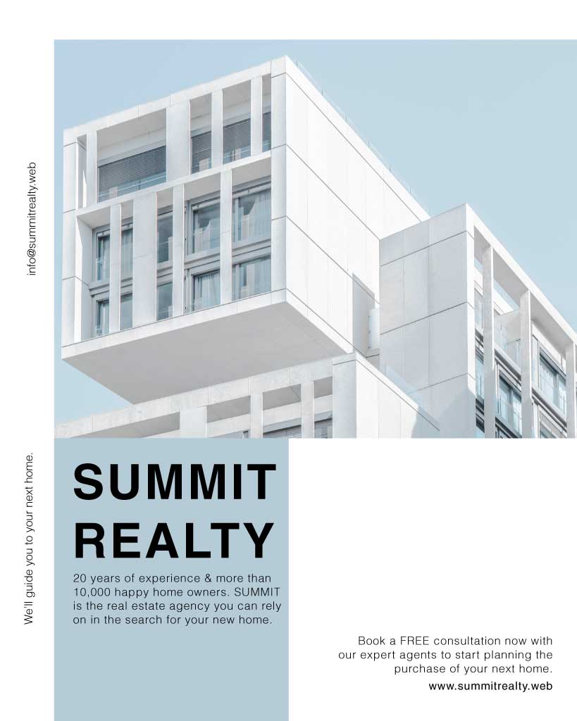 Sleek Real Estate Ad Poster in Sky Blue and White