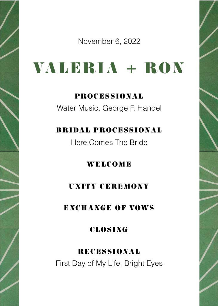 Template Elegant Green Wedding Ceremony Program Template