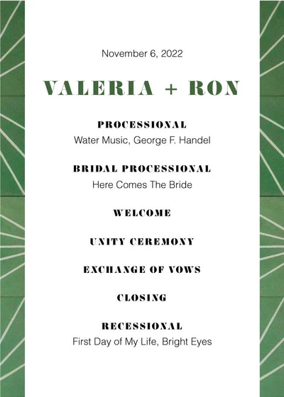 Template Elegant Green Wedding Ceremony Program Template