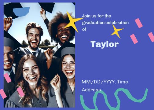 Navy Blue Vibrant Graduation Party Invitation Post