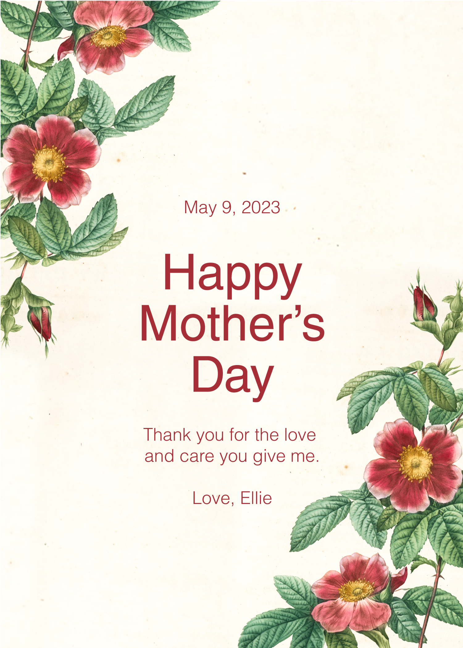 Elegant Mother's Day Greeting Post Template in Floral Red