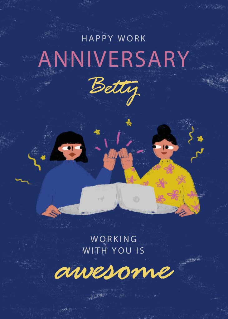 Cheerful Work Anniversary Celebration Poster in Navy