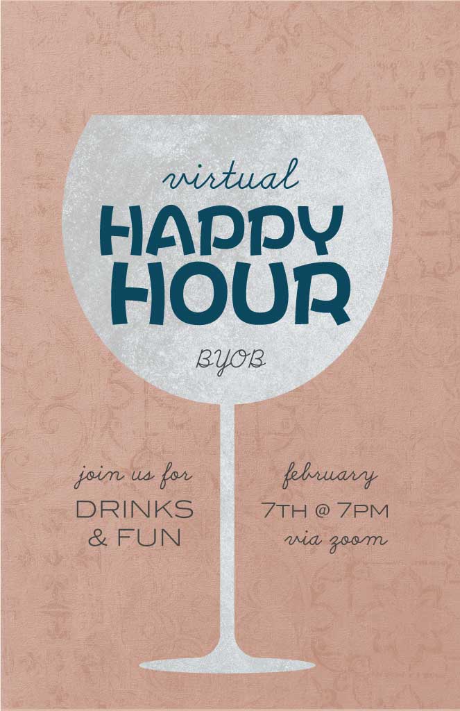 Chic Virtual Happy Hour Invitation Poster Peach