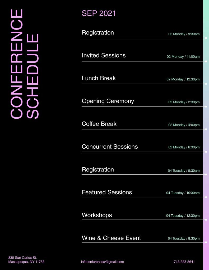 Template Sleek Black and Pink Conference Schedule Poster
