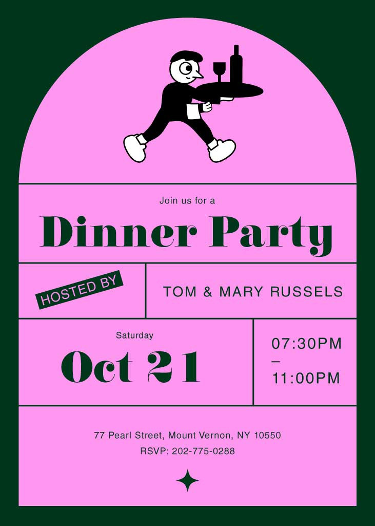 Template Elegant Pink and Black Dinner Party Poster