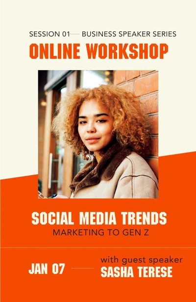 Template Engaging Social Media Workshop Poster Orange Design