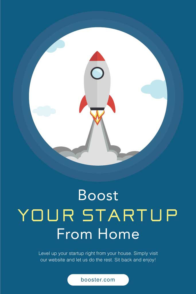 Template Blue Sky Startup Rocket Launch Poster