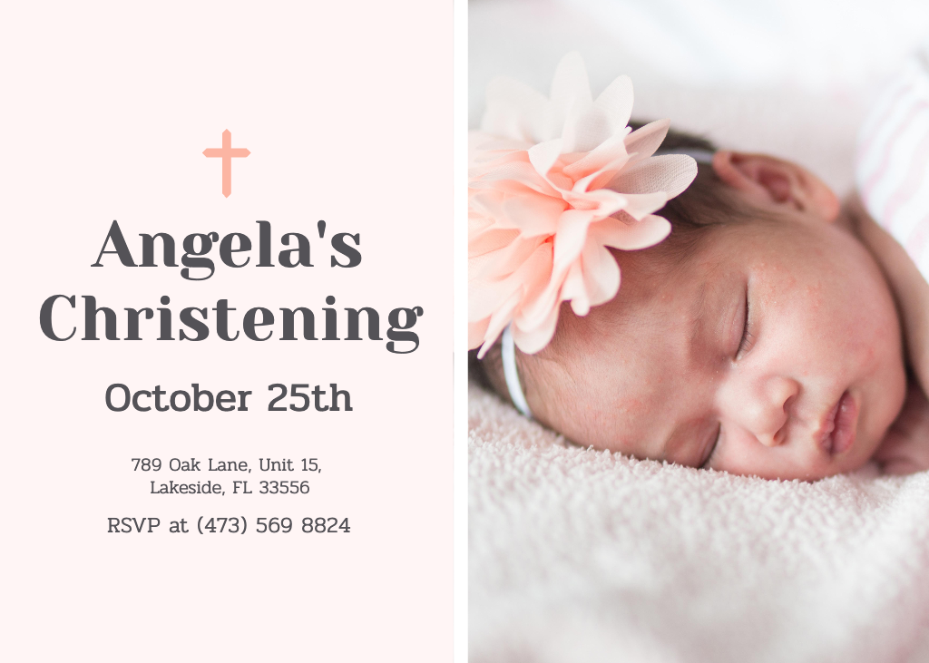 Template Soft Beige and White Christening Invitation Post
