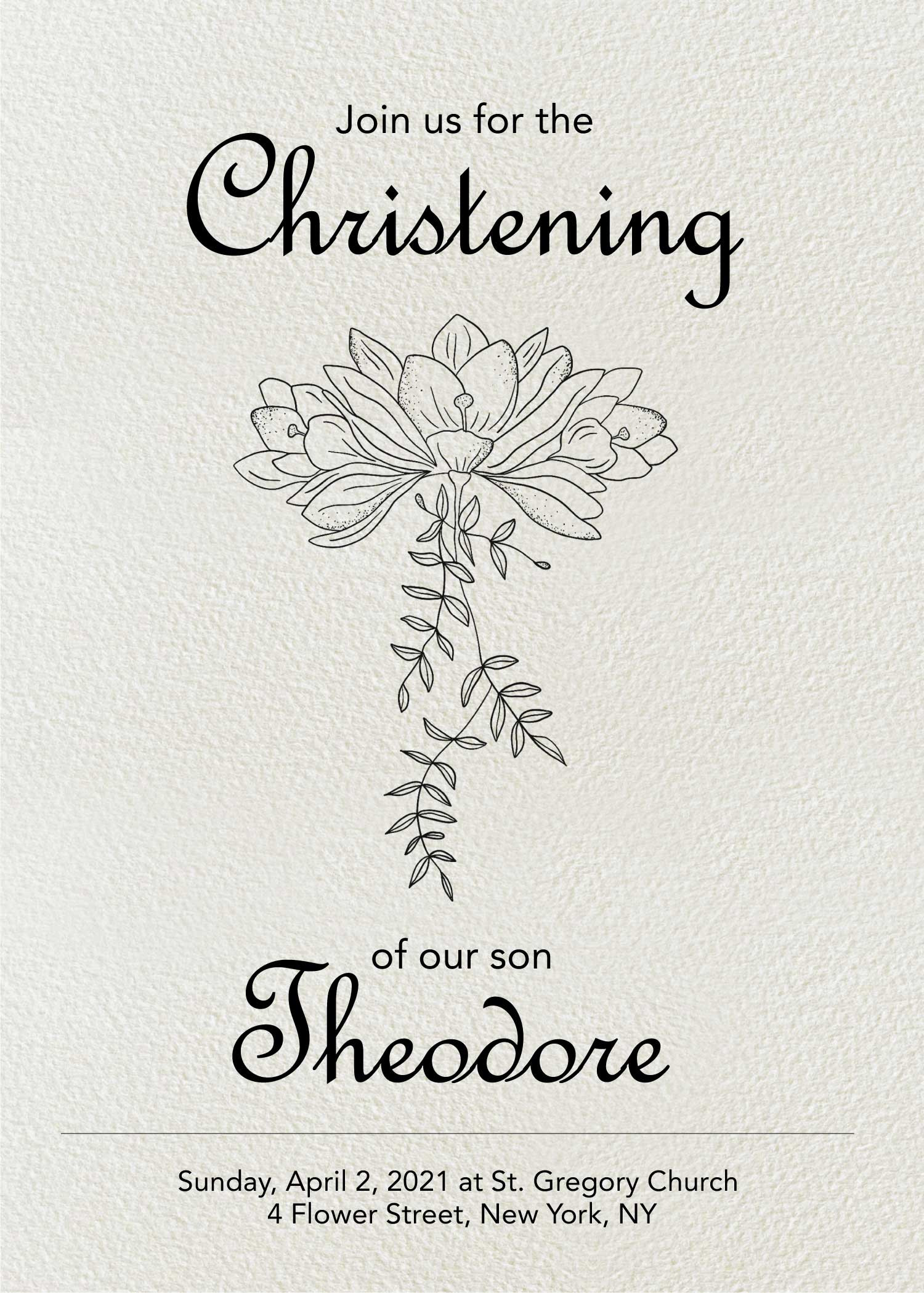 Template Elegant Christening Invitation Post in Cream