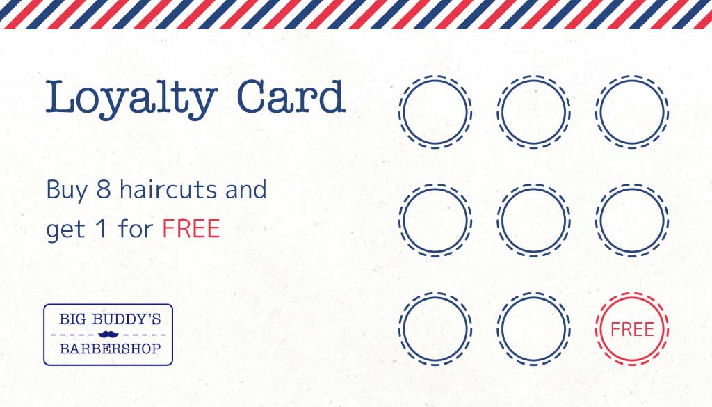 Stylish Blue and Red Barbershop Loyalty Voucher