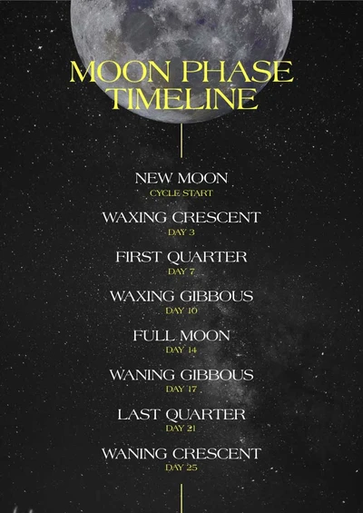 Educational Moon Phase Timeline Poster Black Yellow