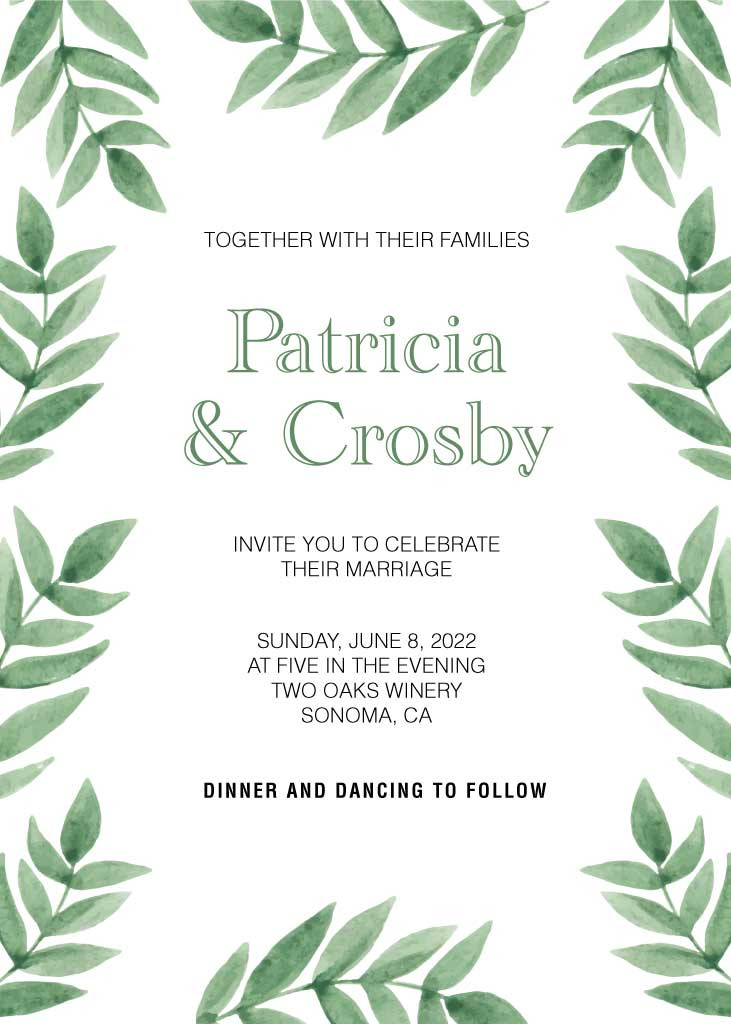 Template Elegant Green and White Wedding Invitation Poster