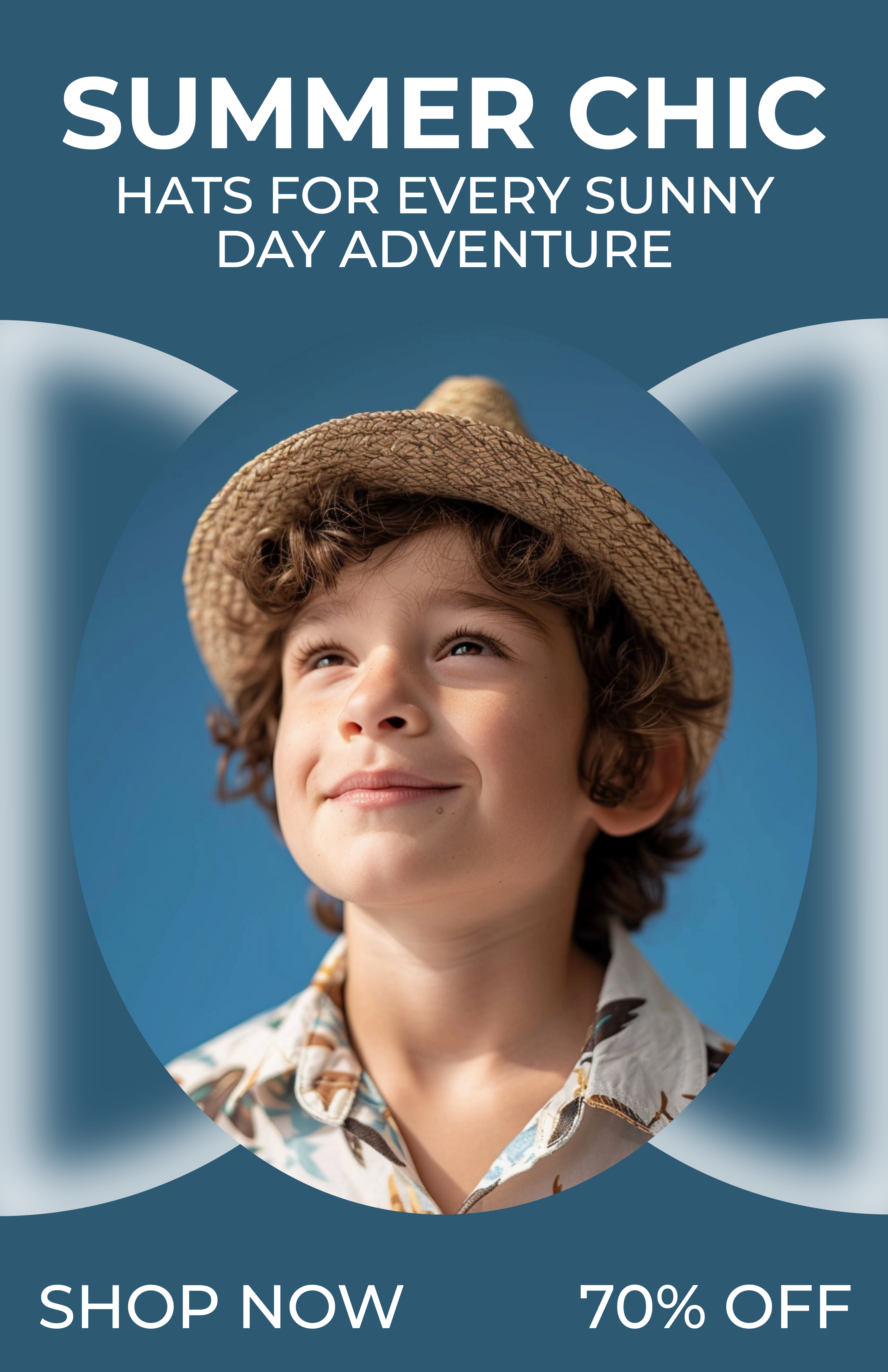 Template Stylish Blue Summer Hat Poster Ad