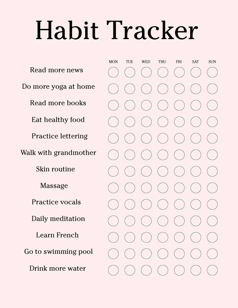 Elegant Pink Habit Tracker Poster Design