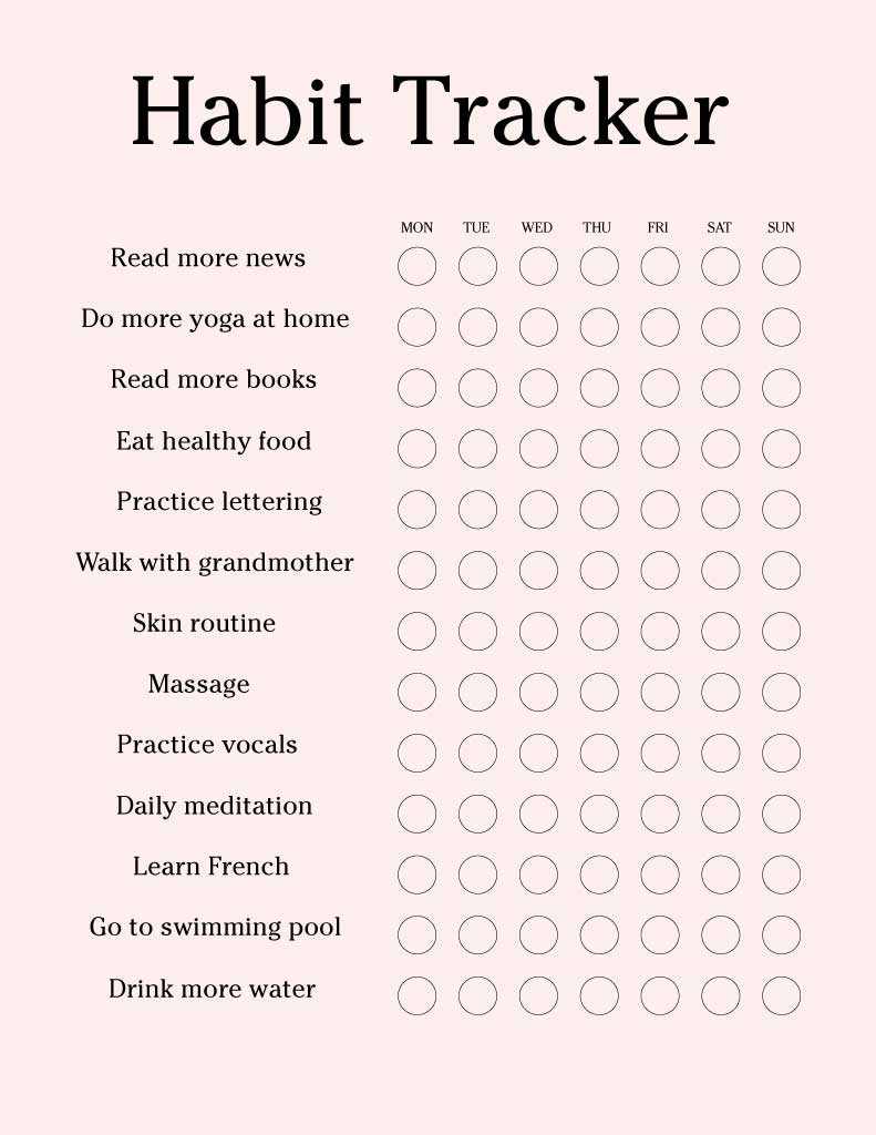 Template Elegant Pink Habit Tracker Poster Design