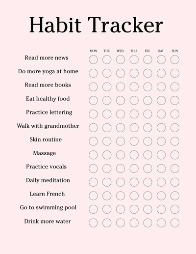 Template Elegant Pink Habit Tracker Poster Design