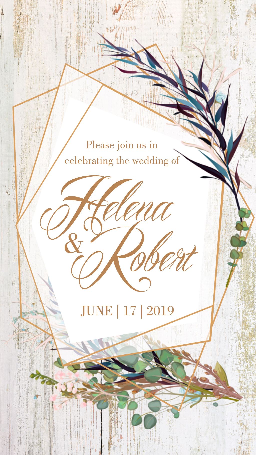 Elegant Wedding Invitation Poster with Botanical Elements